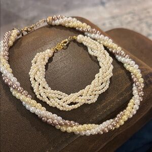 Vtg Avon Pearl Necklace Bracelet Set